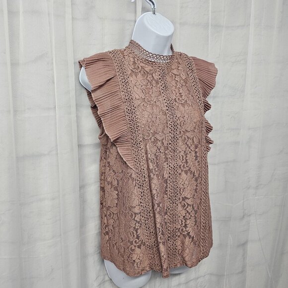 Mauve Pink Floral Lace Coquette Blouse Boho Ruffle Crochet Romantic M - Picture 5 of 13